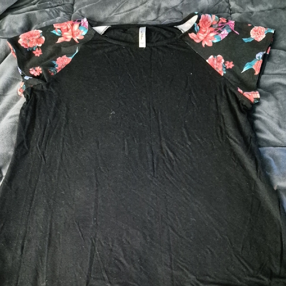 Floral Sleeve Black Top